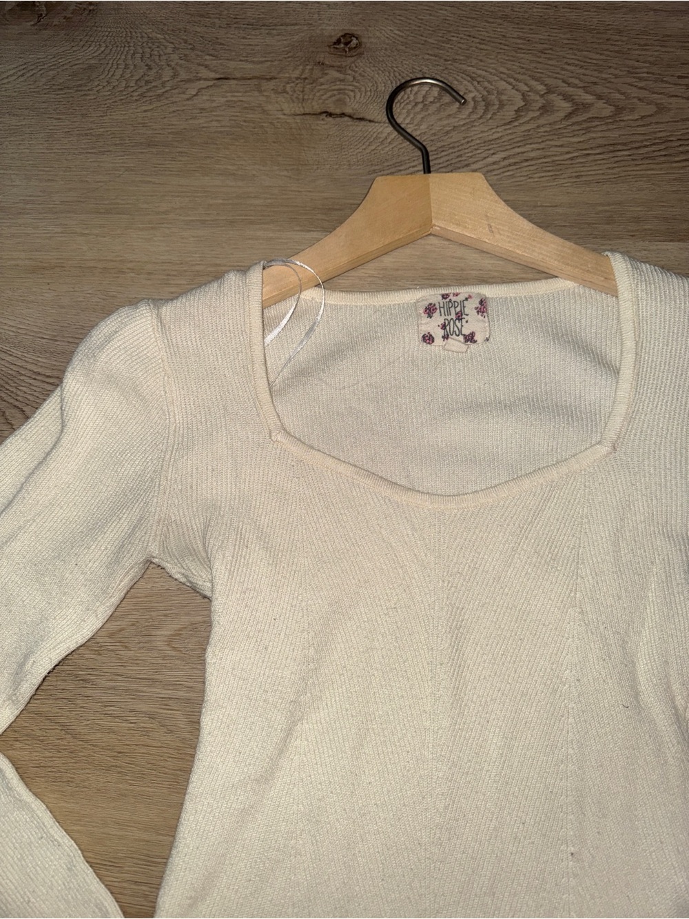 Cream Ribbed Square-Neck Top - Picture 2 of 5